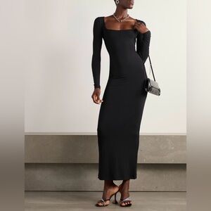 New! Black Long Sleeve Square Neck Maxi Dress